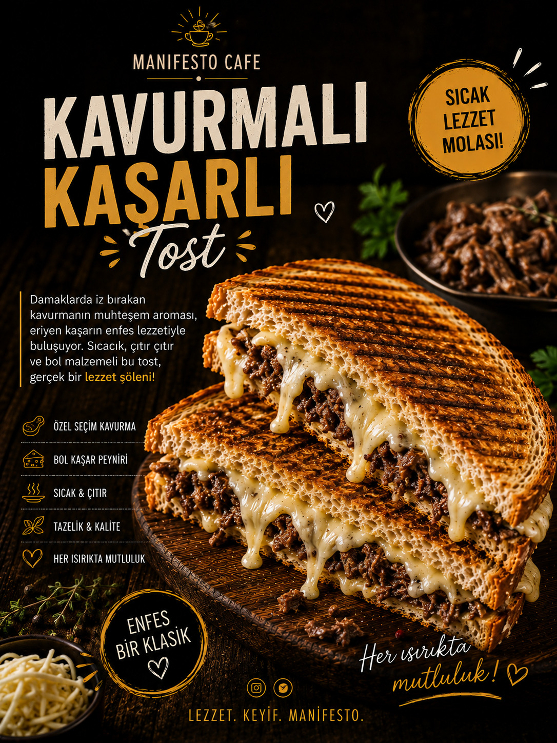 kavurmalı kaşarlı tost